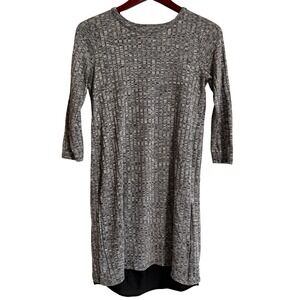 Loveappella‎ Womens XS Grey Textured Split Back Layered Dress 3/4 Sleeve